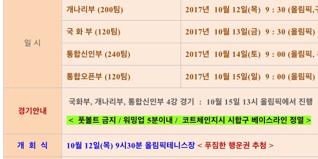 카토 홈페이지에 올라온 대회 요강