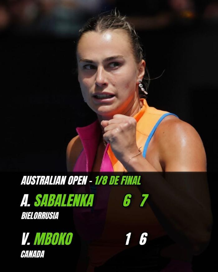 사발렌카가 4라운드에서 음보코를 세트 스코어 20으로 누르고 8강에 진출했다